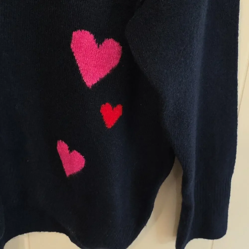 CeCe Heart Pattern Sweater Navy Pink Red Soft Crew Neck Sweater Women S Like New